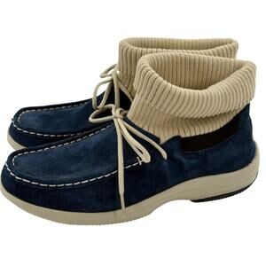 Propet Leather Cardigan Fold Over Moccasin Comfort Suede Skip On Boot Blue  7